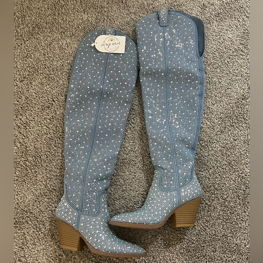 Over the knee rhinestone boots